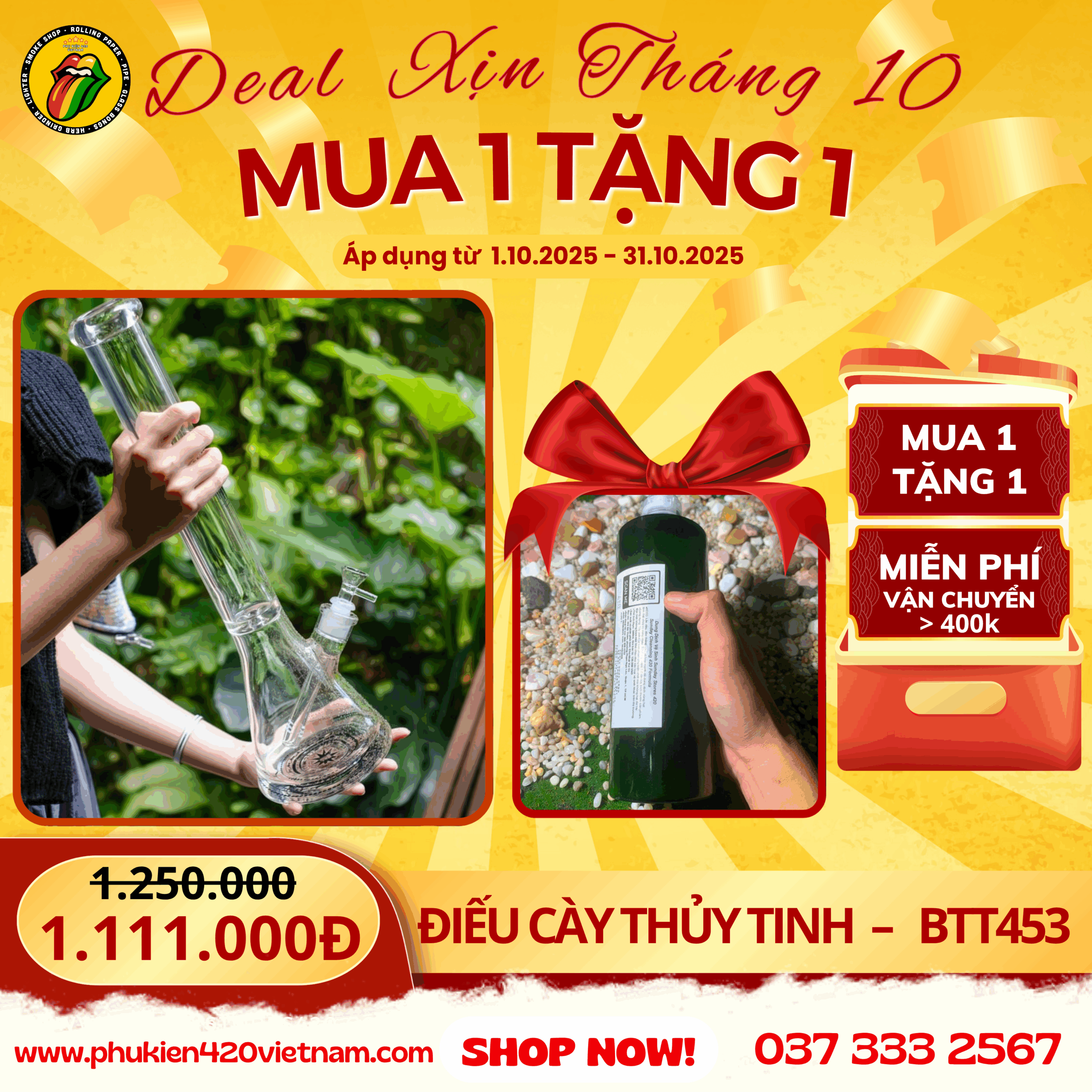 Điếu Cày Thủy Tinh Bronzey - BTT453