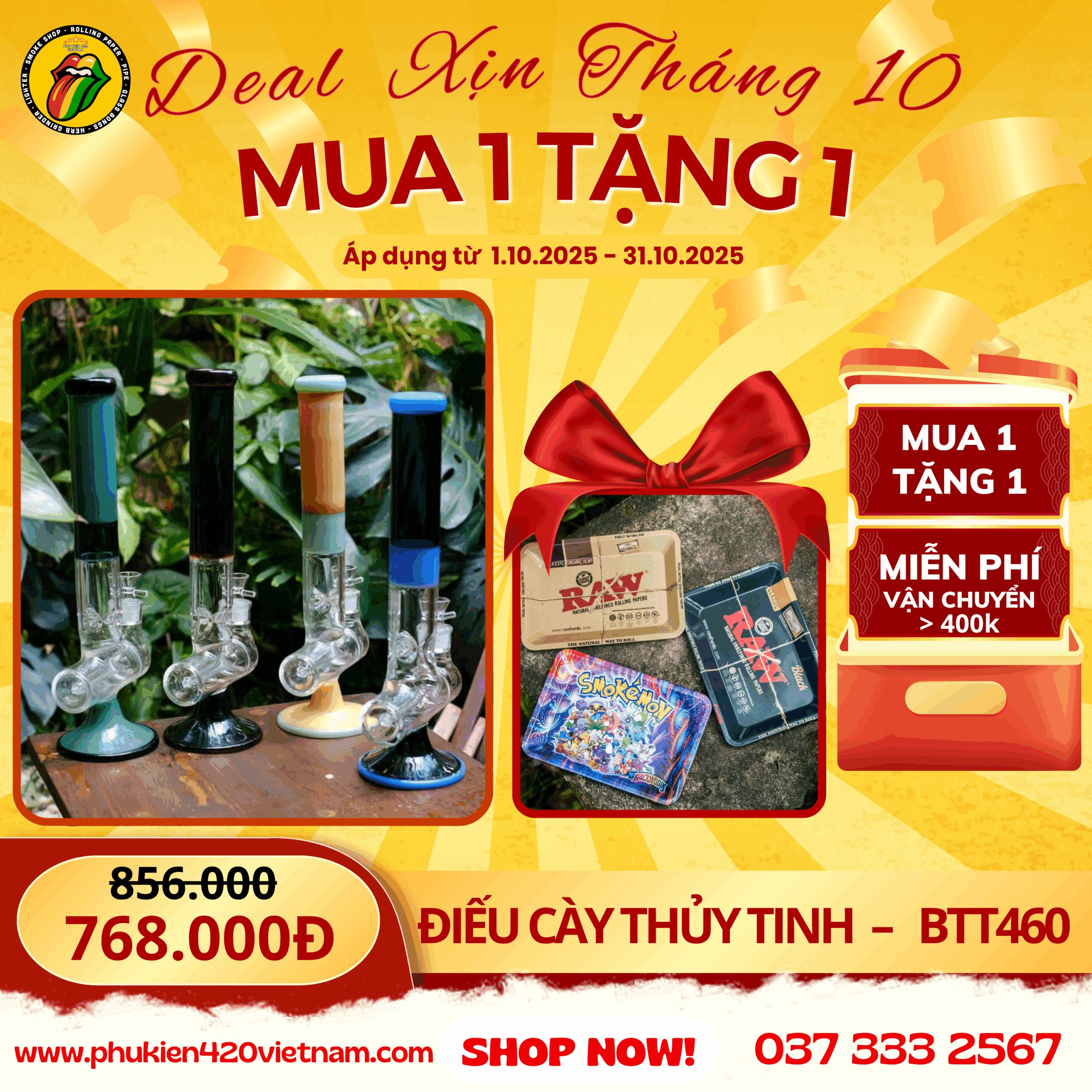 Điếu Cày Thủy Tinh Chữ T - BTT460